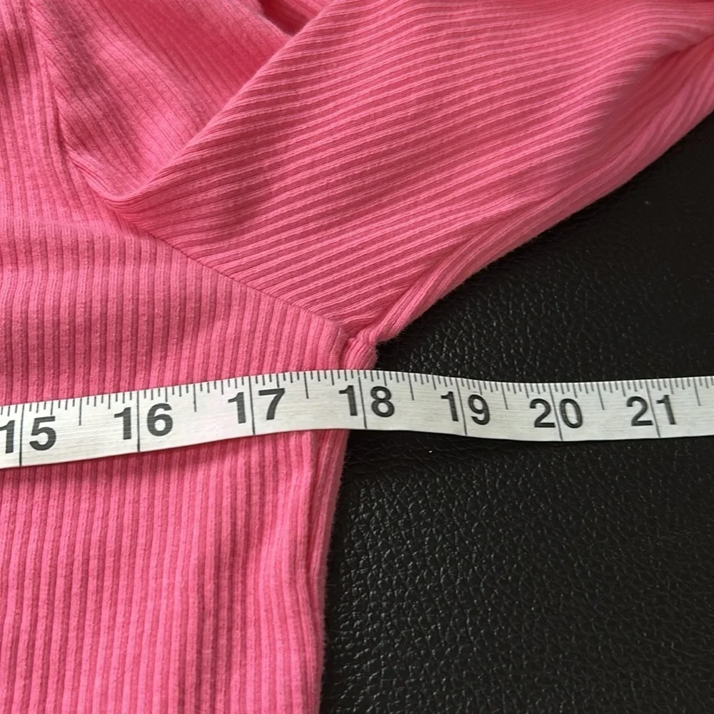J Crew Vintage rib puff sleeve top Pink lightweight cotton long sleeve Sz L